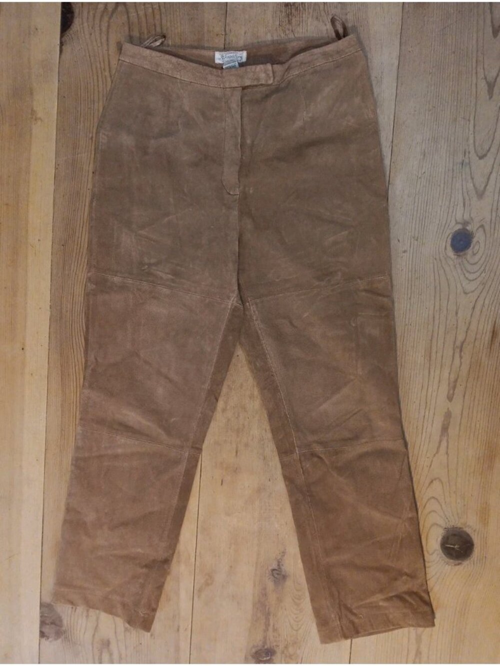 St Johns Bay Suede Leather Pants Womens 12 Tan Brown Lined Straight Leg Leather